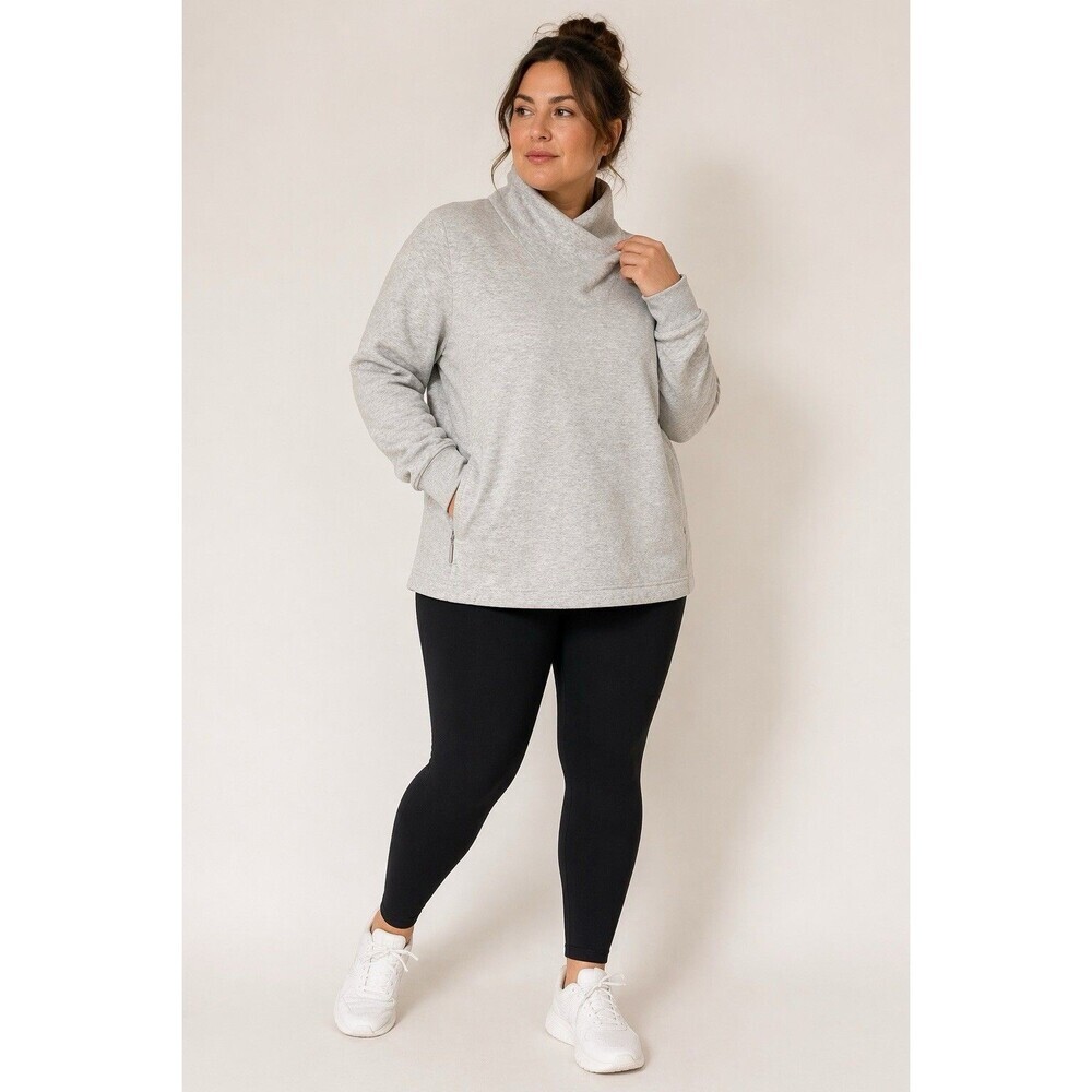 Athleta Cozy Karma Twist Neck Sweatshirt 3X Gray Fleece Pullover Athleisure